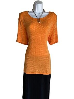 VTG Jostar Women's L Orange Polka Dot Tunic Blouse Stretchy Casual Office Y2K